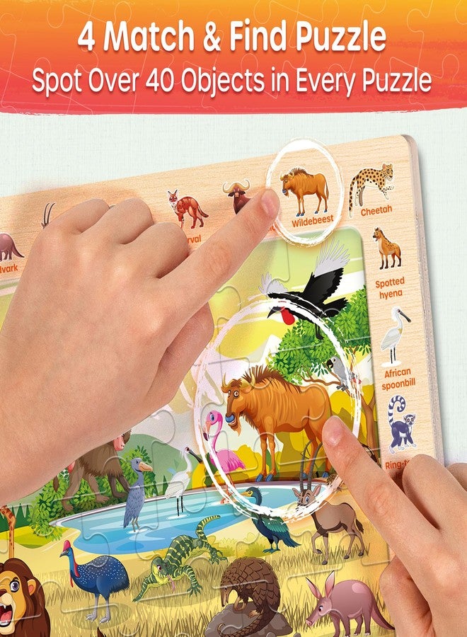 SYNARRY Wooden Puzzles for Kids Ages 4-6, 4 x 60 Piece Match & Find Puzzles for Kids Ages 3-5 Boys Girls, Educational Toys Gifts for 4-8 yo for Learning Jungle Savannah Polar Animals & City Life - Image 4